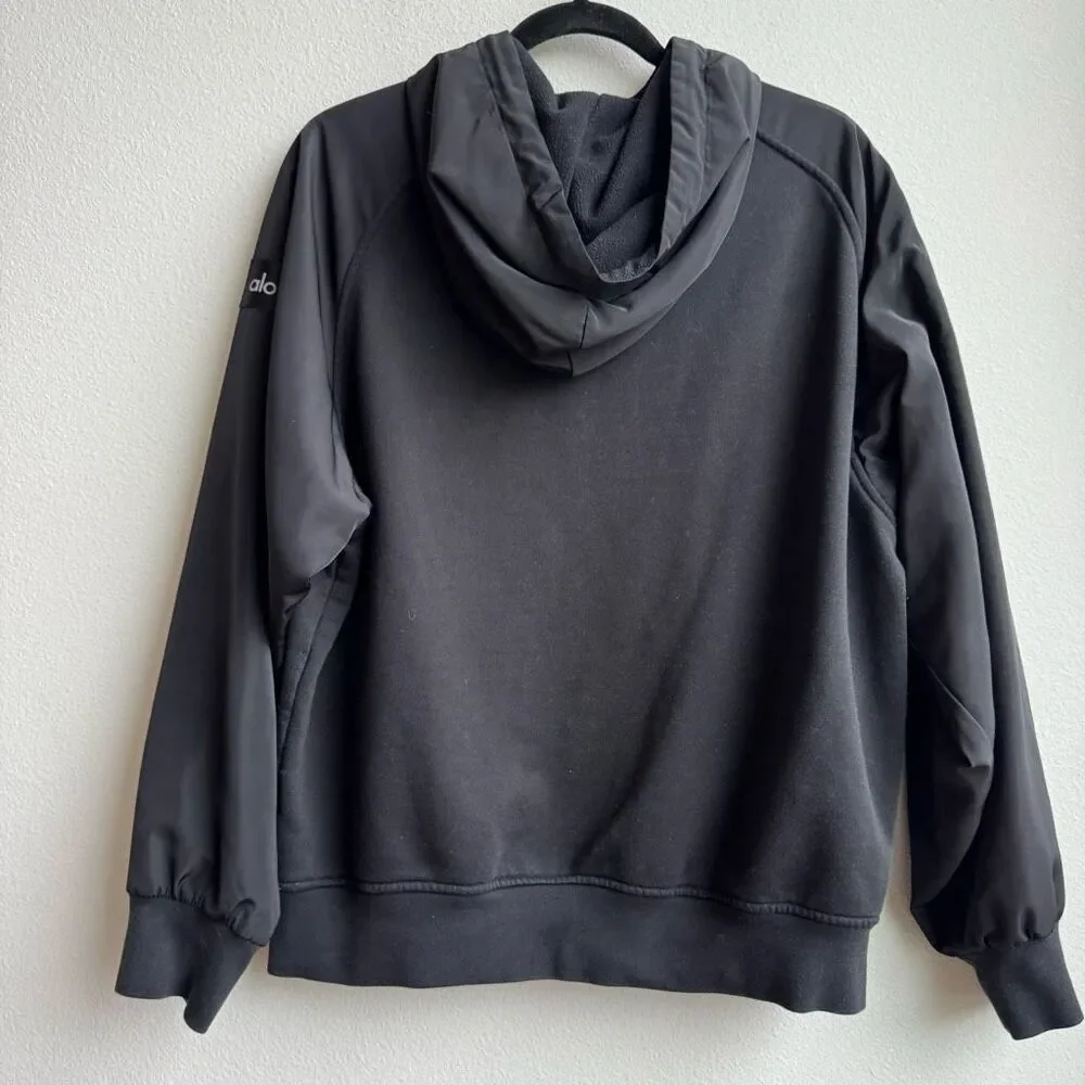 Alo Black Full Zip Hooded Cozy Relaxed Oversized Nylon Coat Size Medium/Large